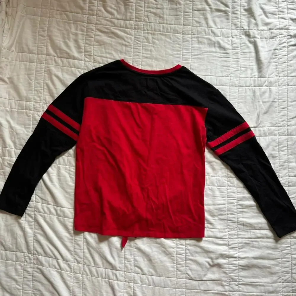 Justice graphic long sleeve t shirt sz‎ large black red sporty glitter casual